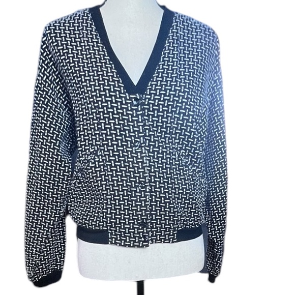 2 Of Us Women's Black & White Short Long Sleeve Cotton Jacket Sz M Pre-owned - Picture 1 of 7